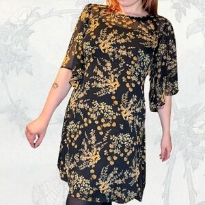 Whimsical Floral Black and Gold Dress